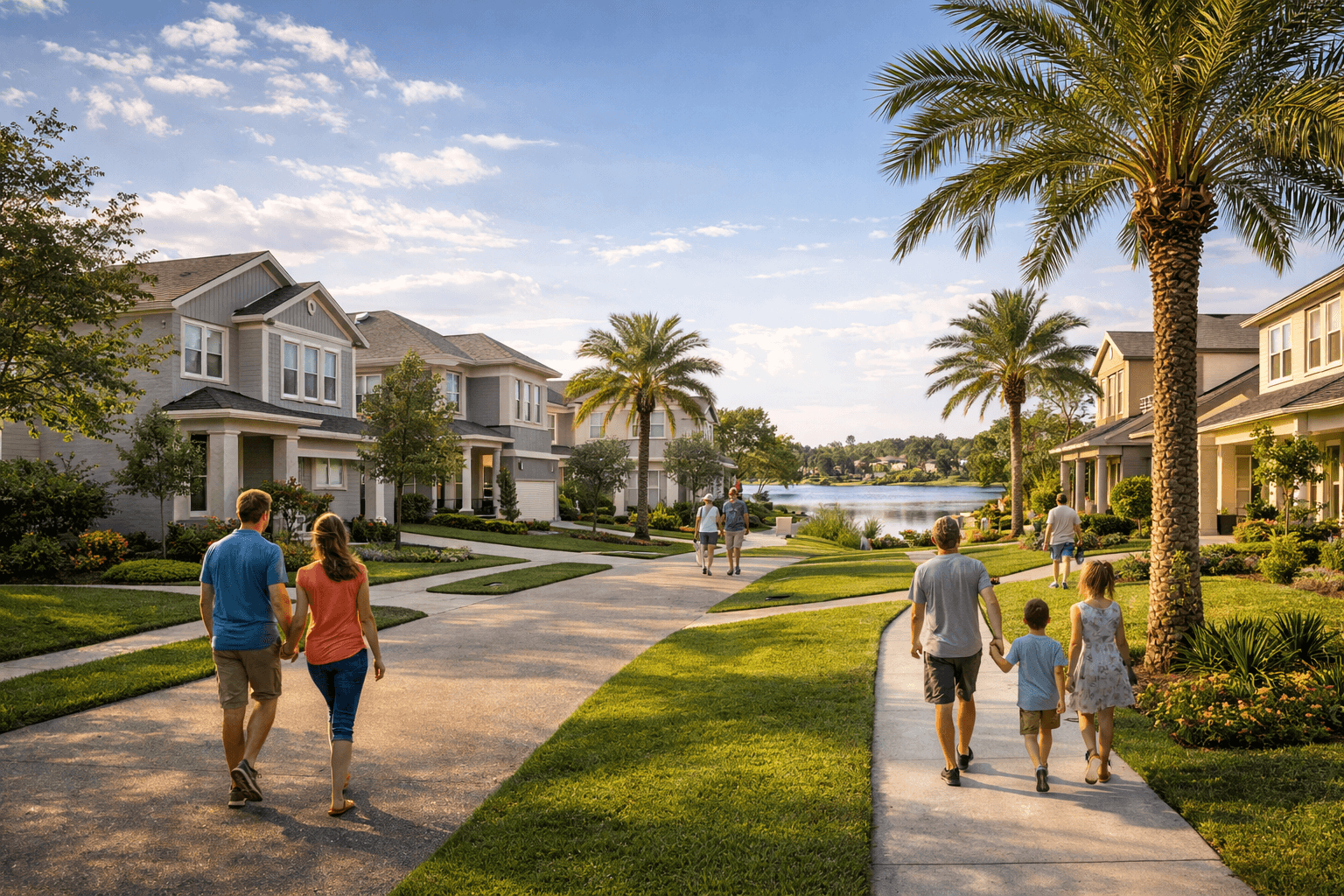Modern neighborhood in Central Florida with newer homes and landscaped streets